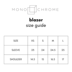 Load image into Gallery viewer, Monochrome blazer size guide
