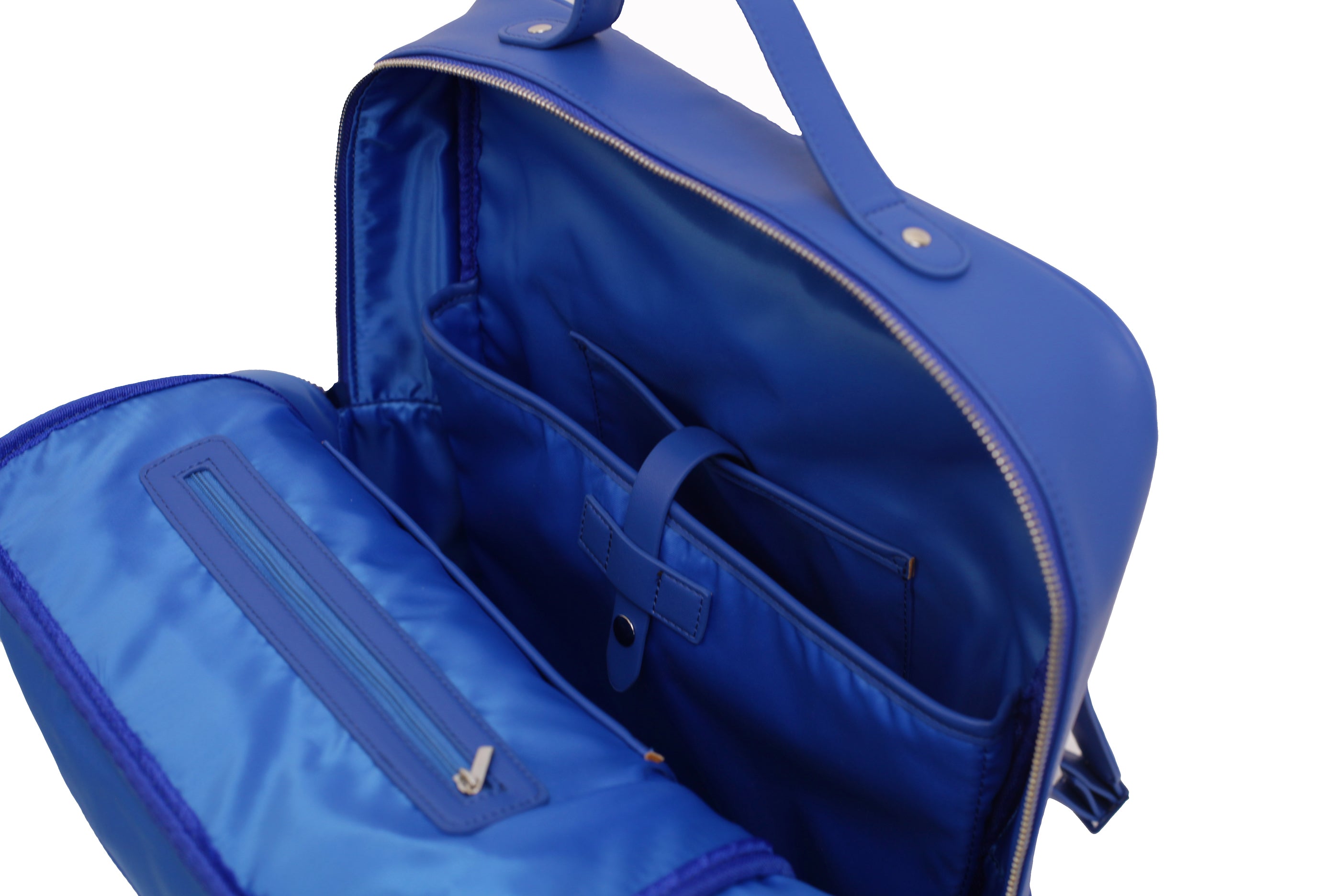 Monochrome offers stylish, elevated products in the six core colors. The Blue Backpack is simply that: blue. Features blue vegan leather. Stain resistant vegan leather. Bright blue backpack for those wanting plain and stylish backpack. Perfect for an upscale urban backpack and an everyday backpack. 
