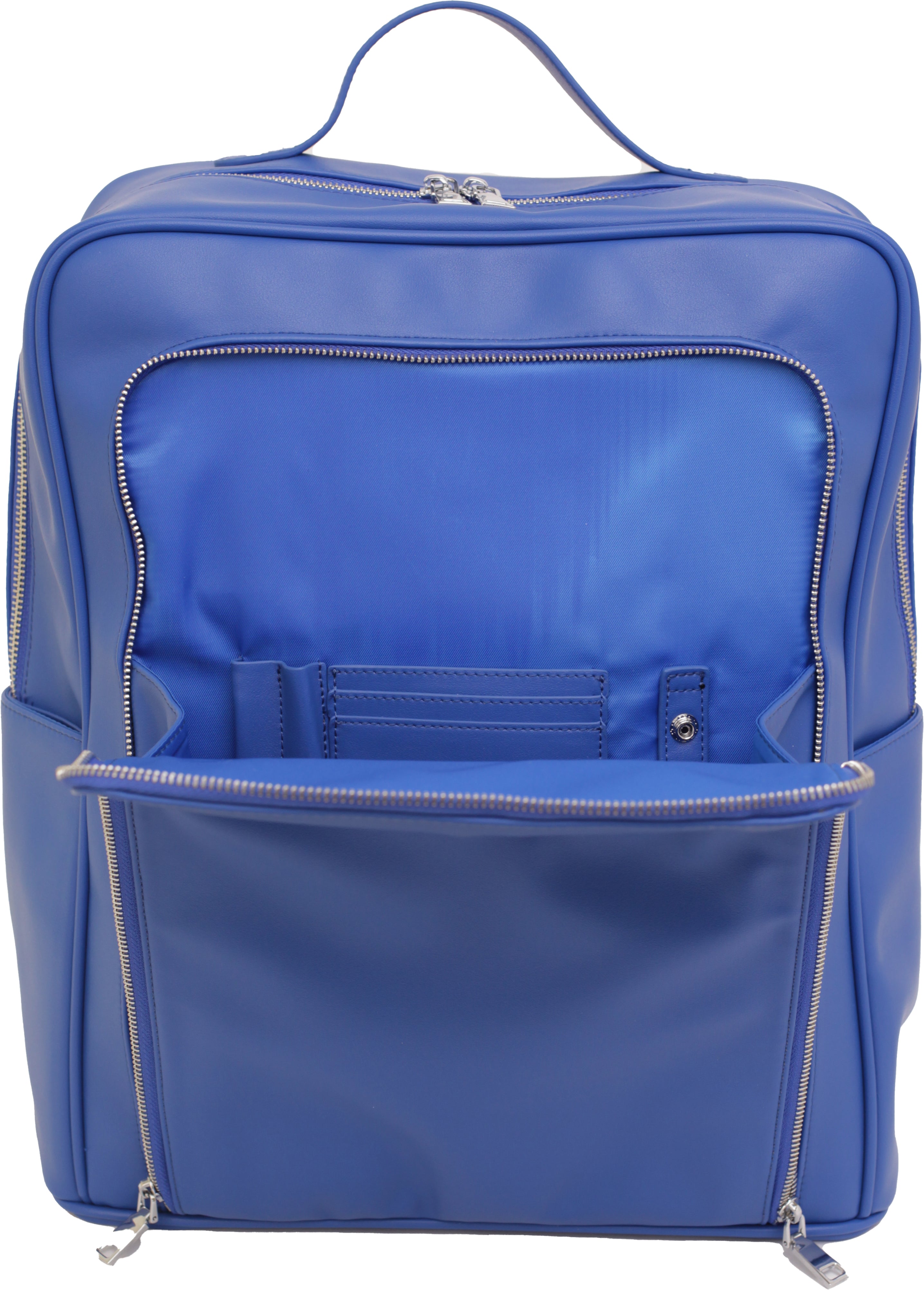 Monochrome offers stylish, elevated products in the six core colors. The Blue Backpack is simply that: blue. Features blue vegan leather. Stain resistant vegan leather. Bright blue backpack for those wanting plain and stylish backpack. Perfect for an upscale urban backpack and an everyday backpack. 