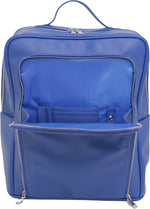 Load image into Gallery viewer, Monochrome offers stylish, elevated products in the six core colors. The Blue Backpack is simply that: blue. Features blue vegan leather. Stain resistant vegan leather. Bright blue backpack for those wanting plain and stylish backpack. Perfect for an upscale urban backpack and an everyday backpack. 
