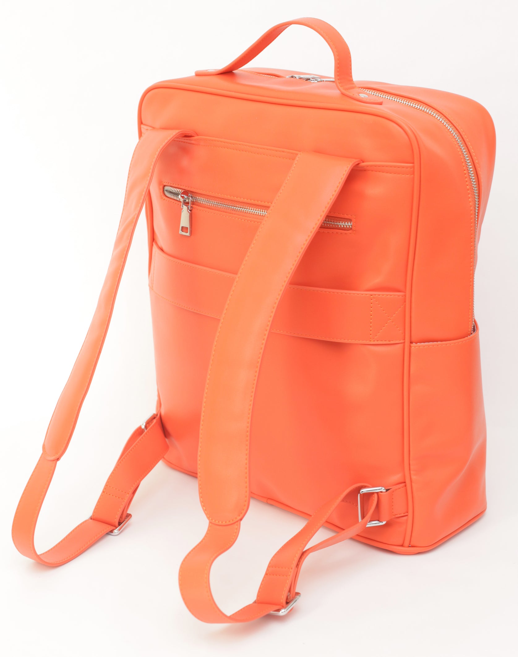 Backback Orange ORANGE BACKPACK Monochrome vegan leather school backpack with computer ...