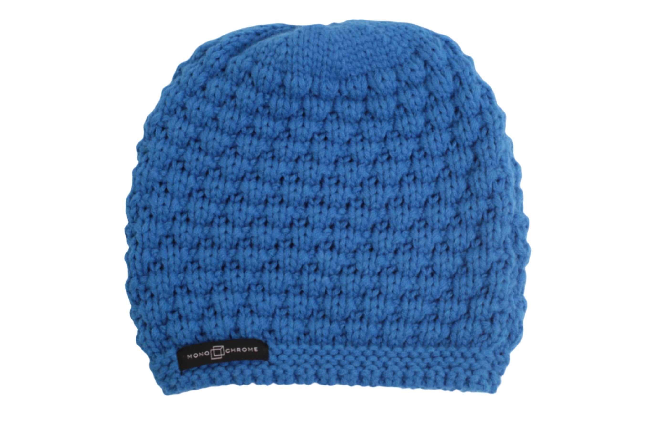 Monochrome blue knitted warm hat.