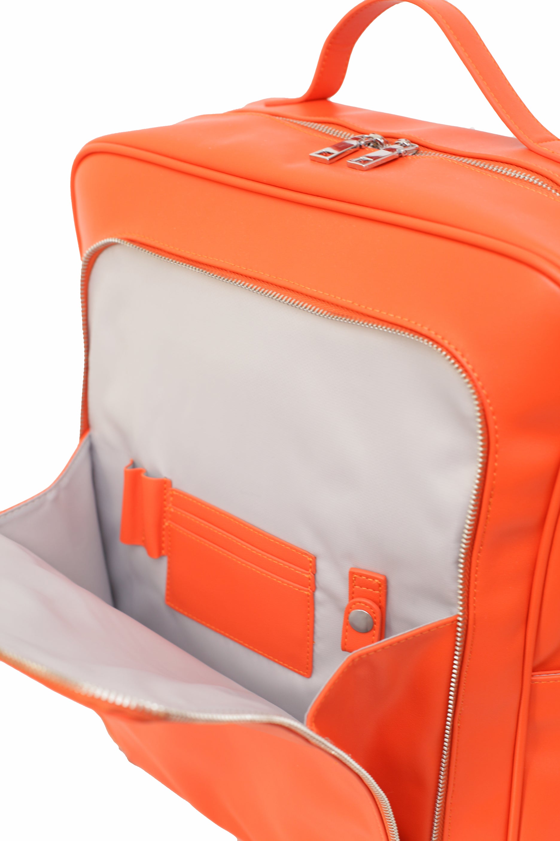 Backback Orange ORANGE BACKPACK Monochrome vegan leather school backpack with computer ...